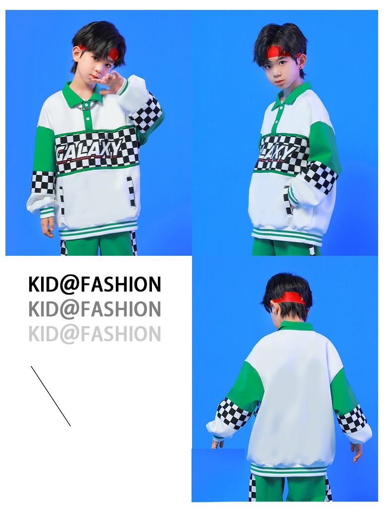 キッズダンス衣装 セットアップ へそ出し トップス パンツ スカート ガールズ ヒップホップ K-POP 韓国 フラッグチェック 派手 緑 白 