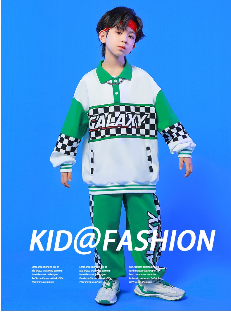 キッズダンス衣装 セットアップ へそ出し トップス パンツ スカート ガールズ ヒップホップ K-POP 韓国 フラッグチェック 派手 緑 白 