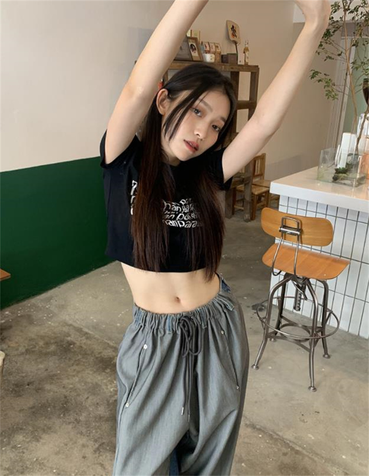 デニム 切替 バイワイドパンツ 韓国 ストリート HIPHOP ダンス レディース 原宿系 衣装 K-POP 