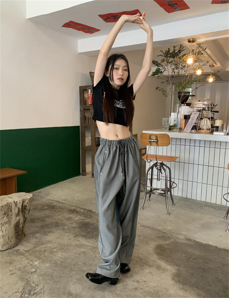 デニム 切替 バイワイドパンツ 韓国 ストリート HIPHOP ダンス レディース 原宿系 衣装 K-POP 