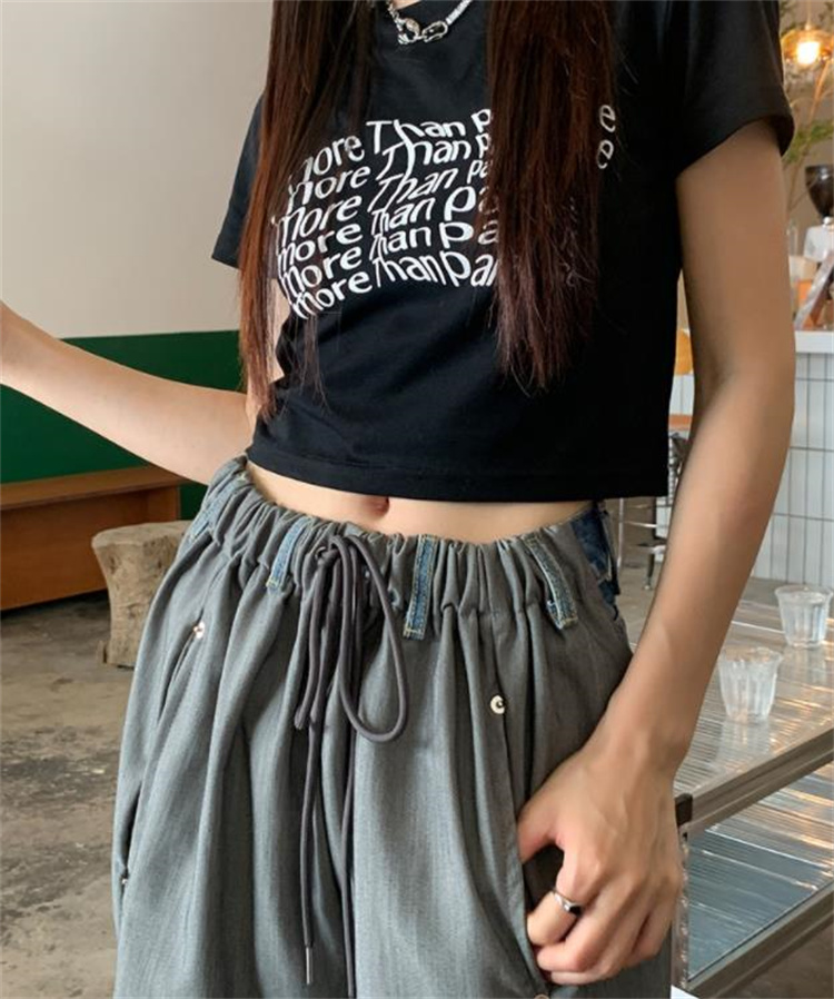 デニム 切替 バイワイドパンツ 韓国 ストリート HIPHOP ダンス レディース 原宿系 衣装 K-POP 