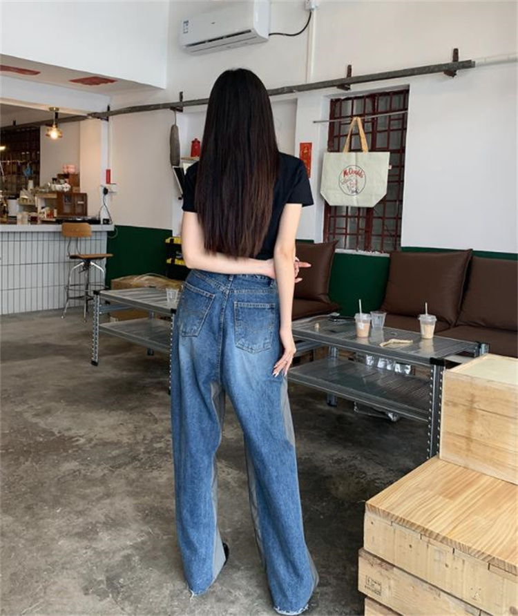 デニム 切替 バイワイドパンツ 韓国 ストリート HIPHOP ダンス レディース 原宿系 衣装 K-POP 