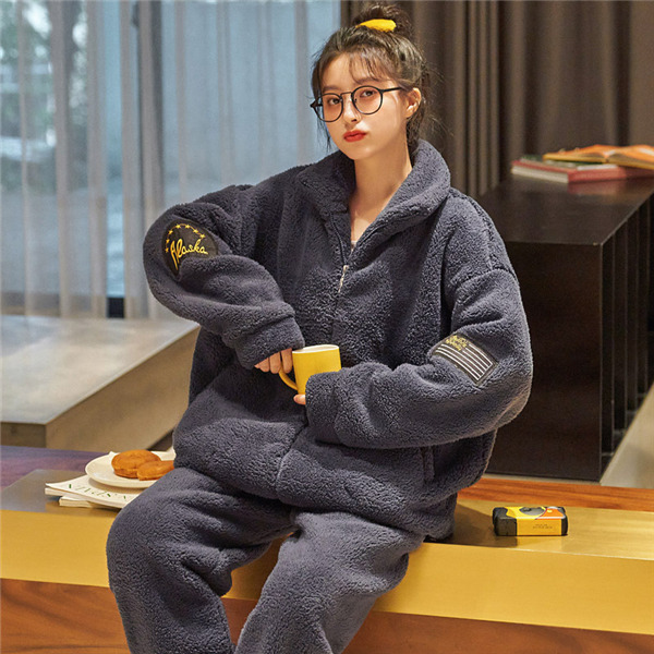 メンズ レディース 部屋着 パジャマ ルームウェア 上下セット 冬 ペアパジャマ ケーブル柄 長袖 ジップアップ セットアップ もこもこ 秋冬 寝巻き 