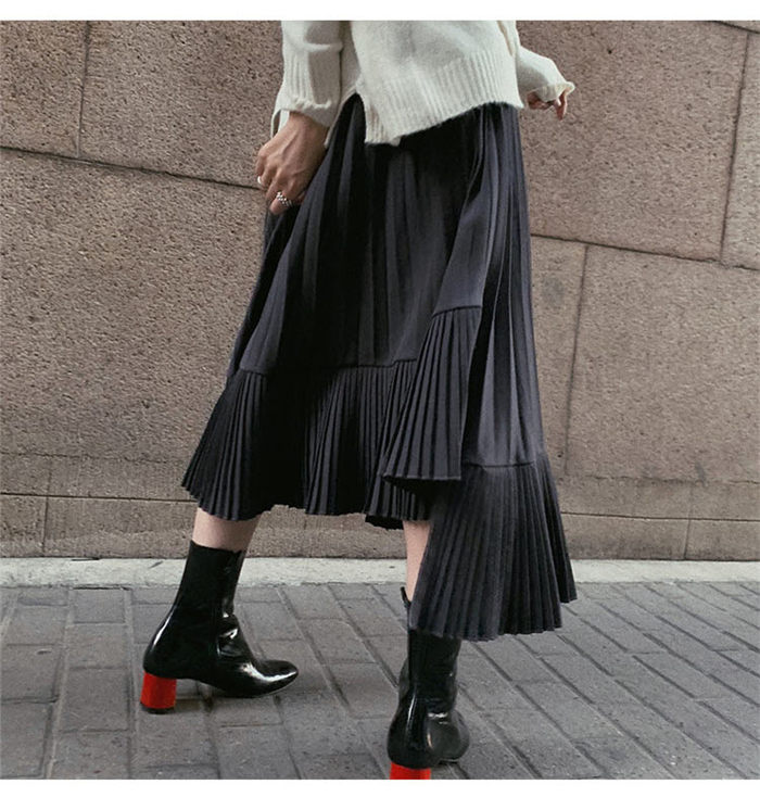 スカート ロングスカート レディース 秋 冬 イレギュラー 可愛い 大人 ゆれゆれ ロングスカート プリーツ レディーススカート ウエストゴム フレアスカート 