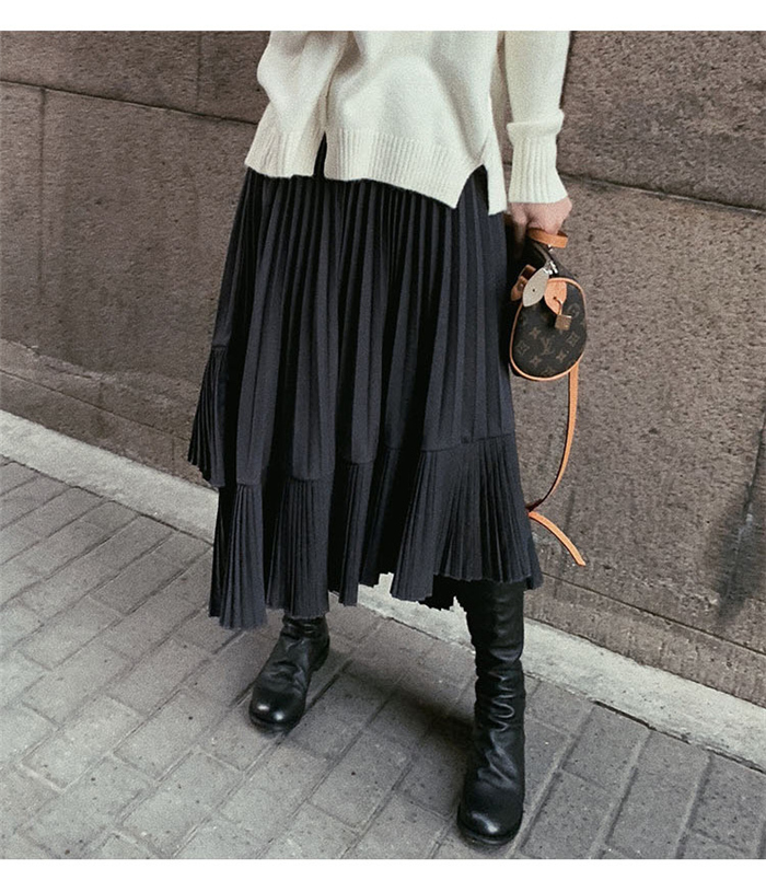 スカート ロングスカート レディース 秋 冬 イレギュラー 可愛い 大人 ゆれゆれ ロングスカート プリーツ レディーススカート ウエストゴム フレアスカート 