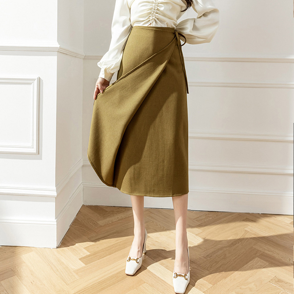 ラップロングスカートスリット巻きスカート 。可  