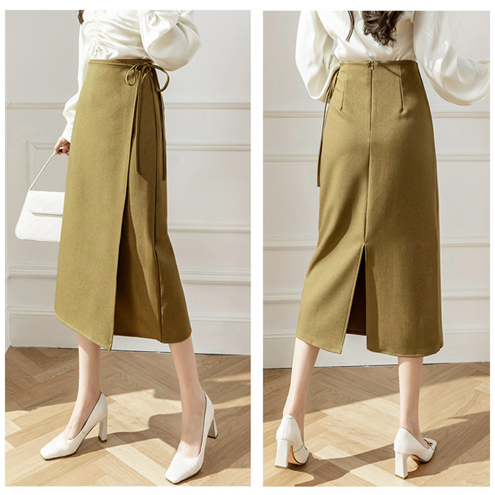 ラップロングスカートスリット巻きスカート 。可  