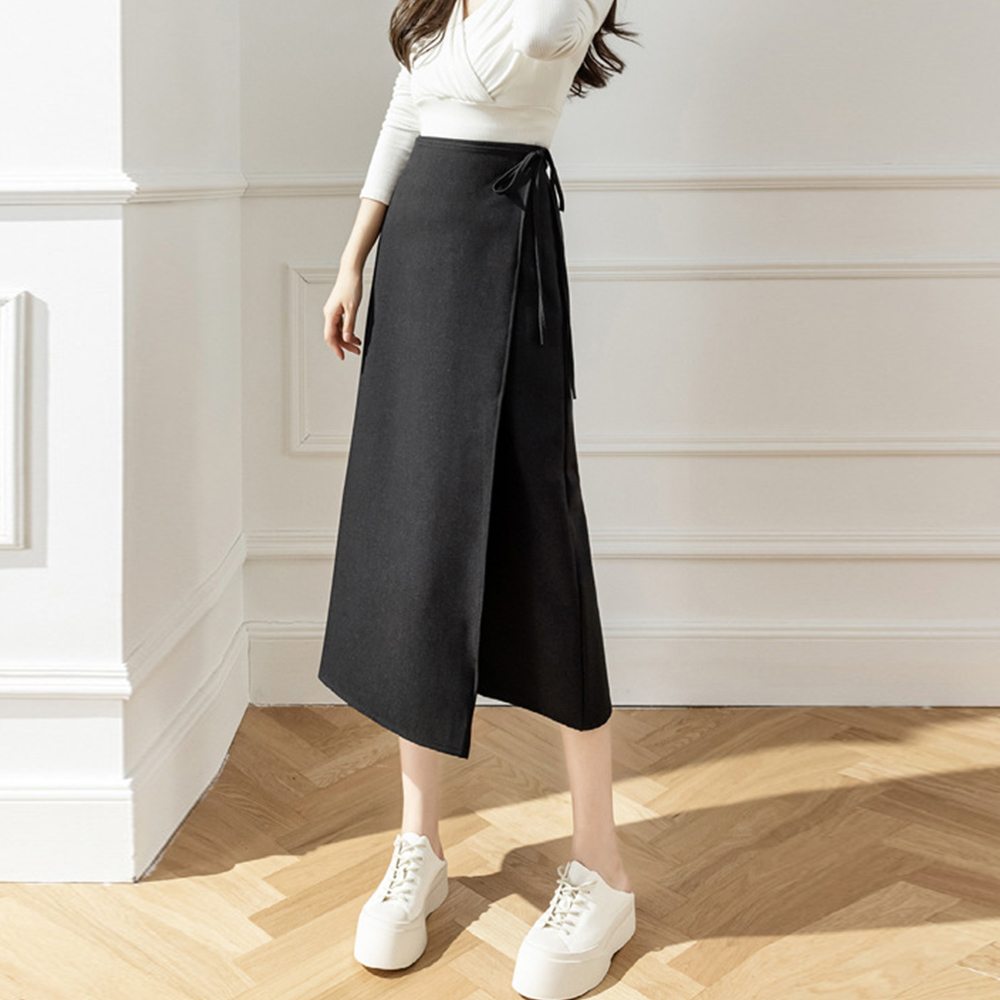 ラップロングスカートスリット巻きスカート 。可  