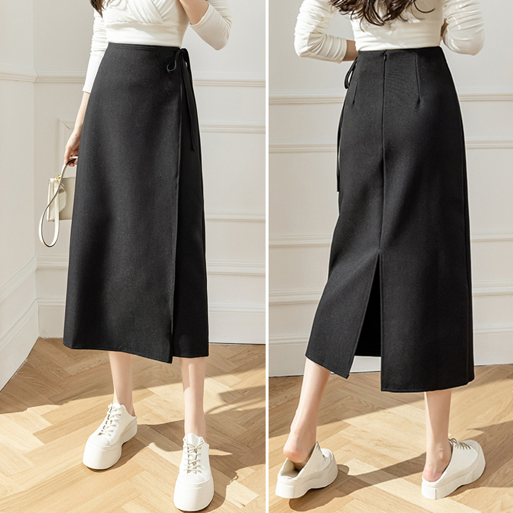 ラップロングスカートスリット巻きスカート 。可  