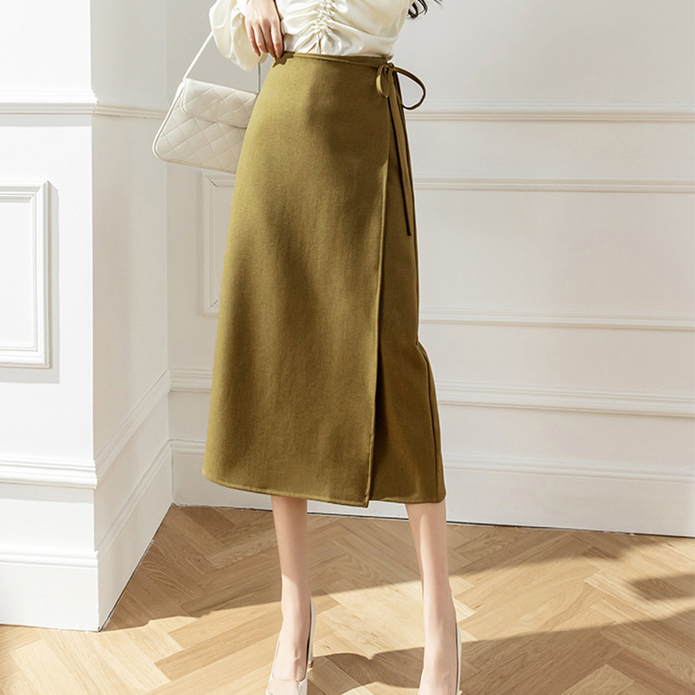 ラップロングスカートスリット巻きスカート 。可  