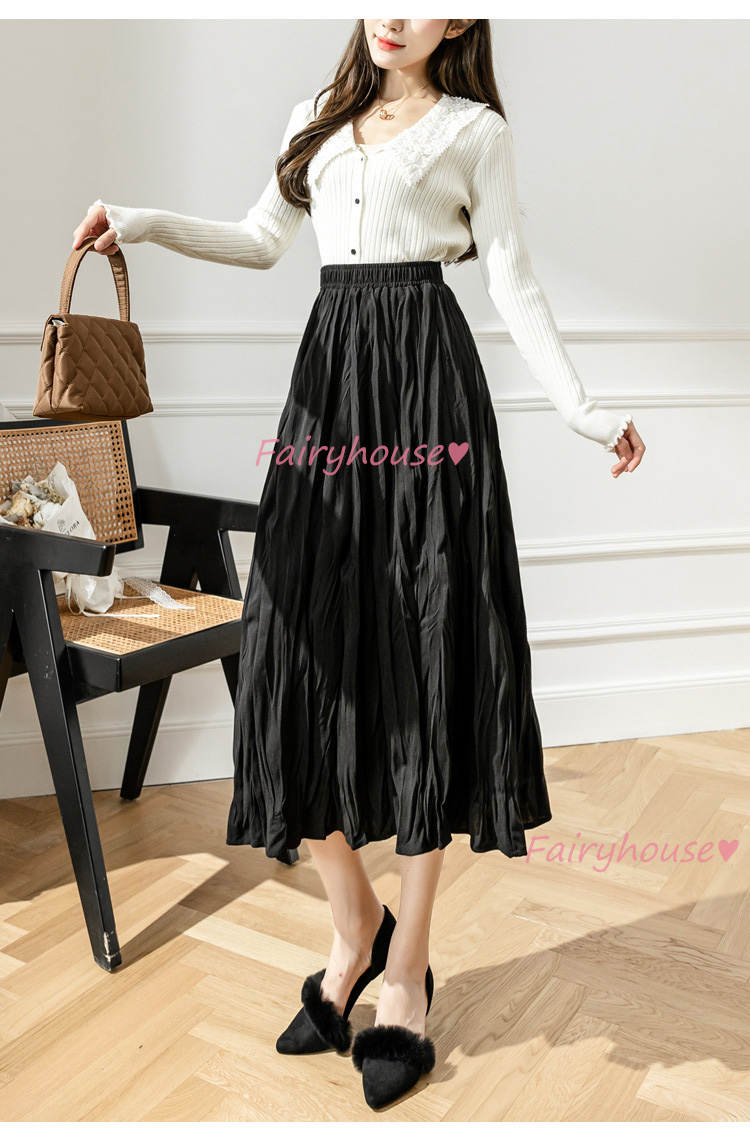 スカート マキシ丈 秋冬 Aラインスカート 黒 プリーツスカート オシャレ 50代 ハイウェストボ大人 レディース ロング丈スカート 40代 通勤OL 体型カバー 