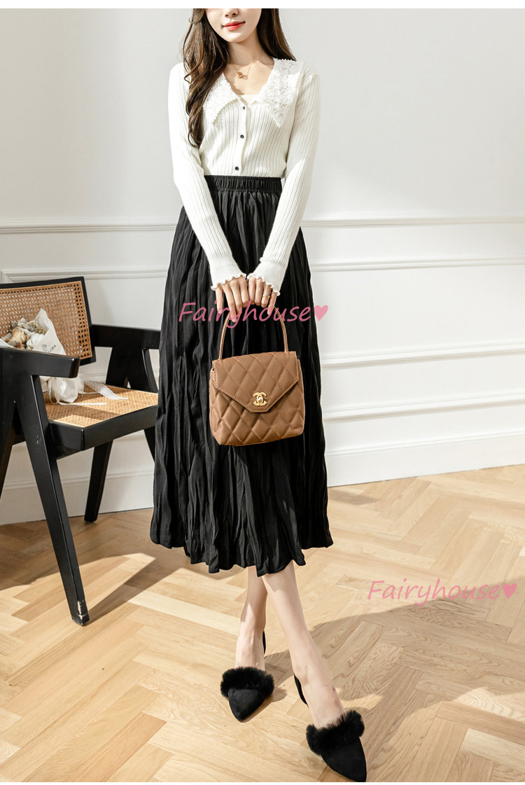 スカート マキシ丈 秋冬 Aラインスカート 黒 プリーツスカート オシャレ 50代 ハイウェストボ大人 レディース ロング丈スカート 40代 通勤OL 体型カバー 