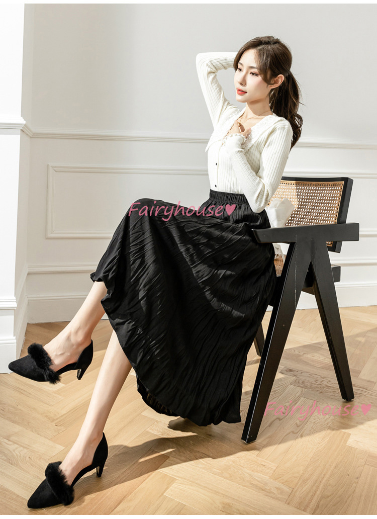 スカート マキシ丈 秋冬 Aラインスカート 黒 プリーツスカート オシャレ 50代 ハイウェストボ大人 レディース ロング丈スカート 40代 通勤OL 体型カバー 