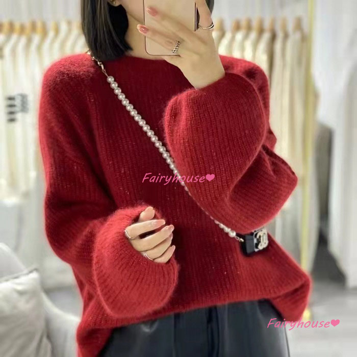 ニットトップス レディース 秋冬新作 40代 長袖 ニットトップス 50代30代 ショット丈ニットインナー ゆったりプルオーバー 無地セーター オシャレ大人 韓国風 