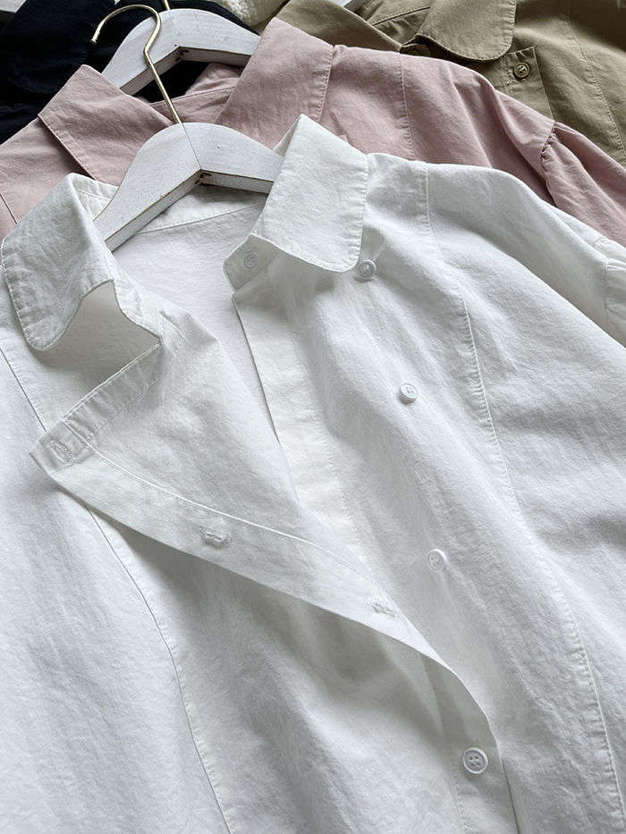 お取り寄せ商品 シャツ レディース ブラウス 長袖 4M-3XL 襟付き ポロ襟 ゆったり シンプル シャツブラウス トップス 大きいサイズ対応 パフスリーブ 