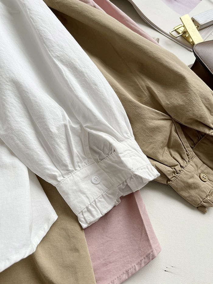 お取り寄せ商品 シャツ レディース ブラウス 長袖 4M-3XL 襟付き ポロ襟 ゆったり シンプル シャツブラウス トップス 大きいサイズ対応 パフスリーブ 