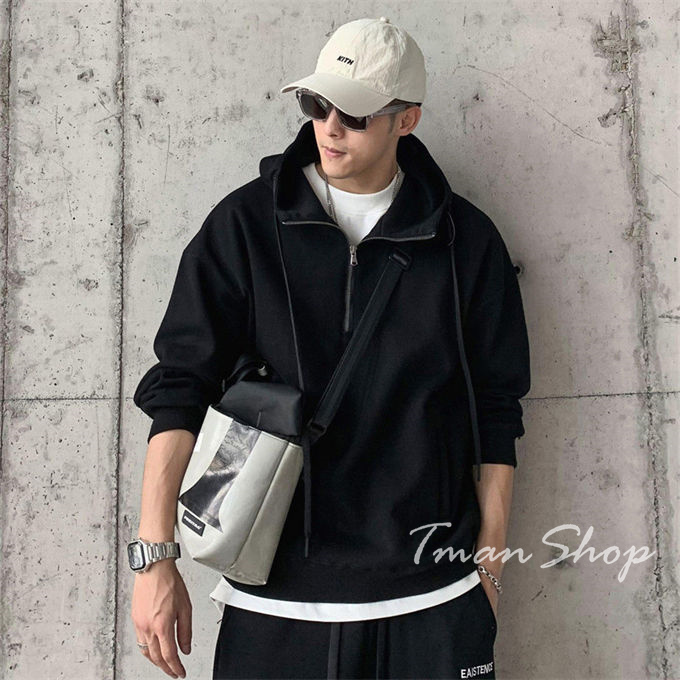 メンズ 長袖 無地 トップス プルオーバー フード付き アウトドア カジュアル スポーツ ビッグシルエット 着痩せ 大きいサイズ 春秋 メンズファッション 