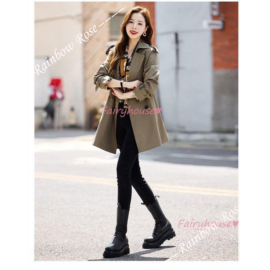 トレンチコート レディース 40代 ミディアム丈ジャケットカーキ 春コート アウター 30代 バーカー カジュアル韓国風 大きいサイズ 秋服 50代 