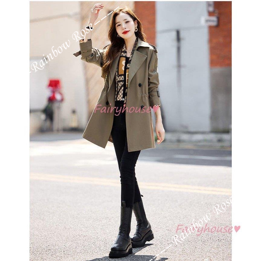 トレンチコート レディース 40代 ミディアム丈ジャケットカーキ 春コート アウター 30代 バーカー カジュアル韓国風 大きいサイズ 秋服 50代 