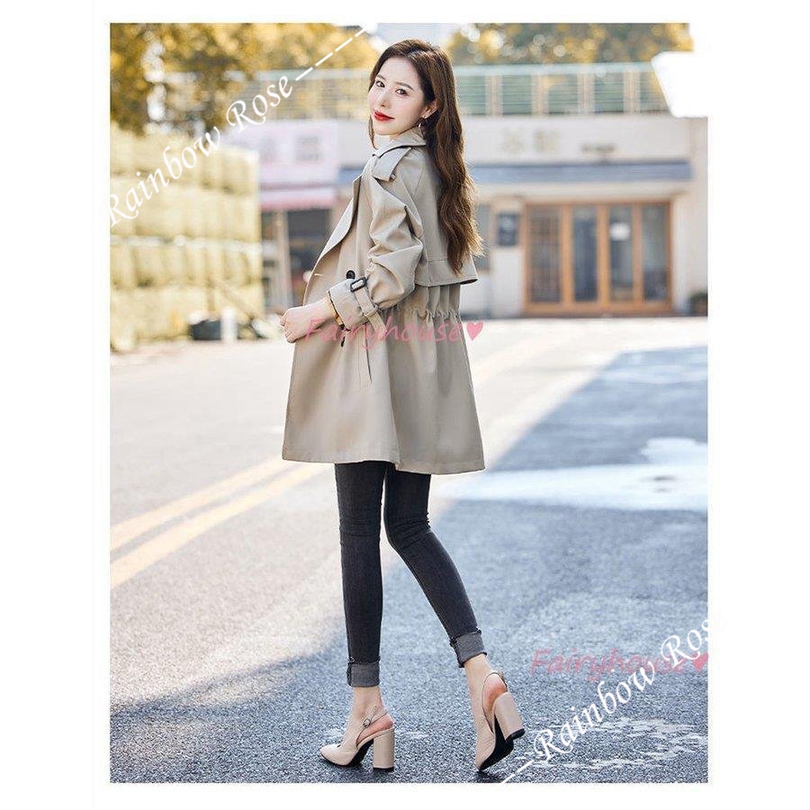 トレンチコート レディース 40代 ミディアム丈ジャケットカーキ 春コート アウター 30代 バーカー カジュアル韓国風 大きいサイズ 秋服 50代 