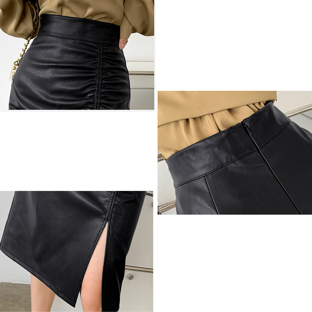 フェイクレザー タイトスカート スリット 。可  