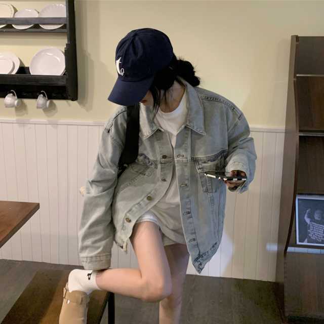 アウター デニム ジャケット デニムジャケット レディース ライトアウター キレセク 羽織 オーバーサイズ 襟付き 長袖 ミディアムジャケット 