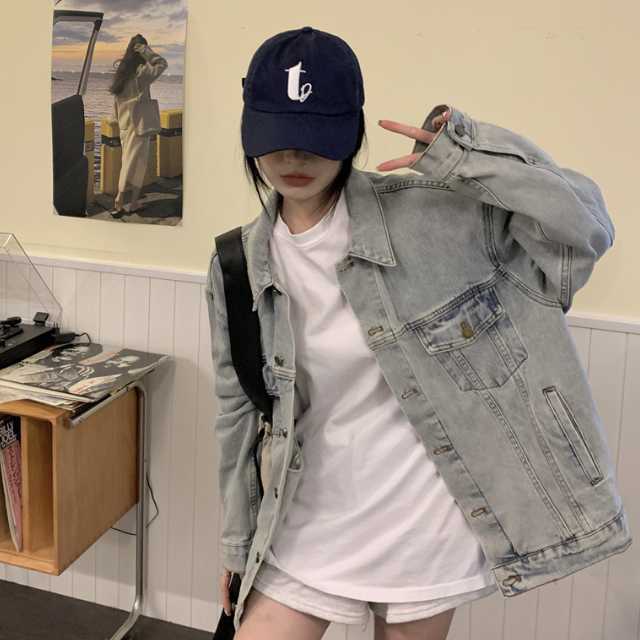 アウター デニム ジャケット デニムジャケット レディース ライトアウター キレセク 羽織 オーバーサイズ 襟付き 長袖 ミディアムジャケット 