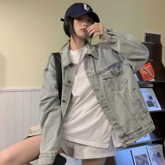 アウター デニム ジャケット デニムジャケット レディース ライトアウター キレセク 羽織 オーバーサイズ 襟付き 長袖 ミディアムジャケット 