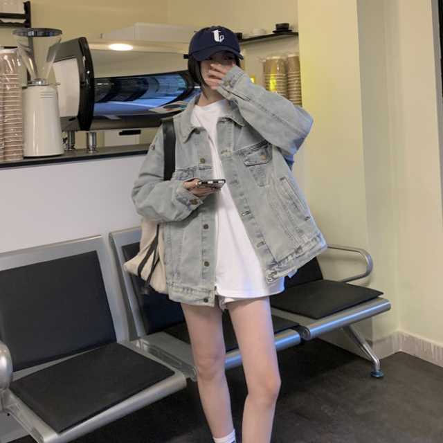 アウター デニム ジャケット デニムジャケット レディース ライトアウター キレセク 羽織 オーバーサイズ 襟付き 長袖 ミディアムジャケット 