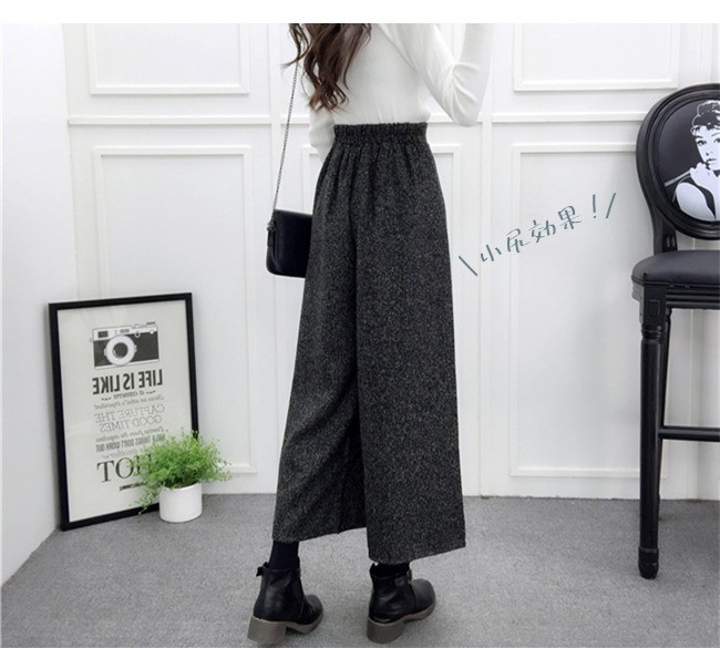 ワイドパンツ ガウチョパンツ レディース 7分丈 ハイウエスト タック入り 無地 厚手 きれいめ 大きいサイズ チェック 秋冬 ウエストゴム ゆったり 