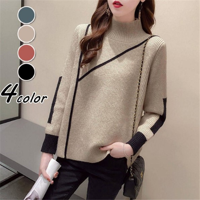 ニットセーター レディース 秋冬 40代 長袖トップス 無地 ハイネック カジュアル セーター ニットインナー ゆったり オシャレ プルオーバー 可愛い ボタン 大人 