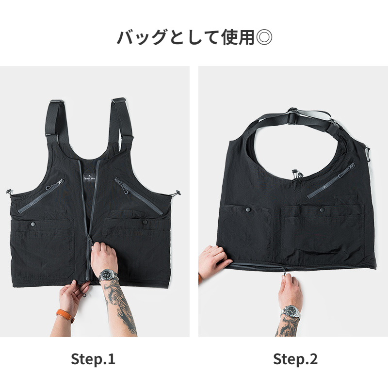 2WAY マルチポケットベスト ショルダーバッグ 着るバッグ ベストバッグ 登山 タックルベスト 軽量 ナイロン 釣り 作業着 ワークベスト 