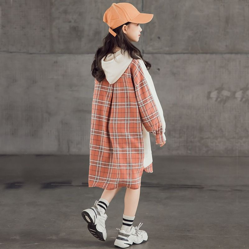 お取り寄せ商品 ワンピース キッズ 3130 140 150 キッズワンピース ジュニア服 チェック柄 170 160 韓国子供服 長袖 パーカーワンピース 