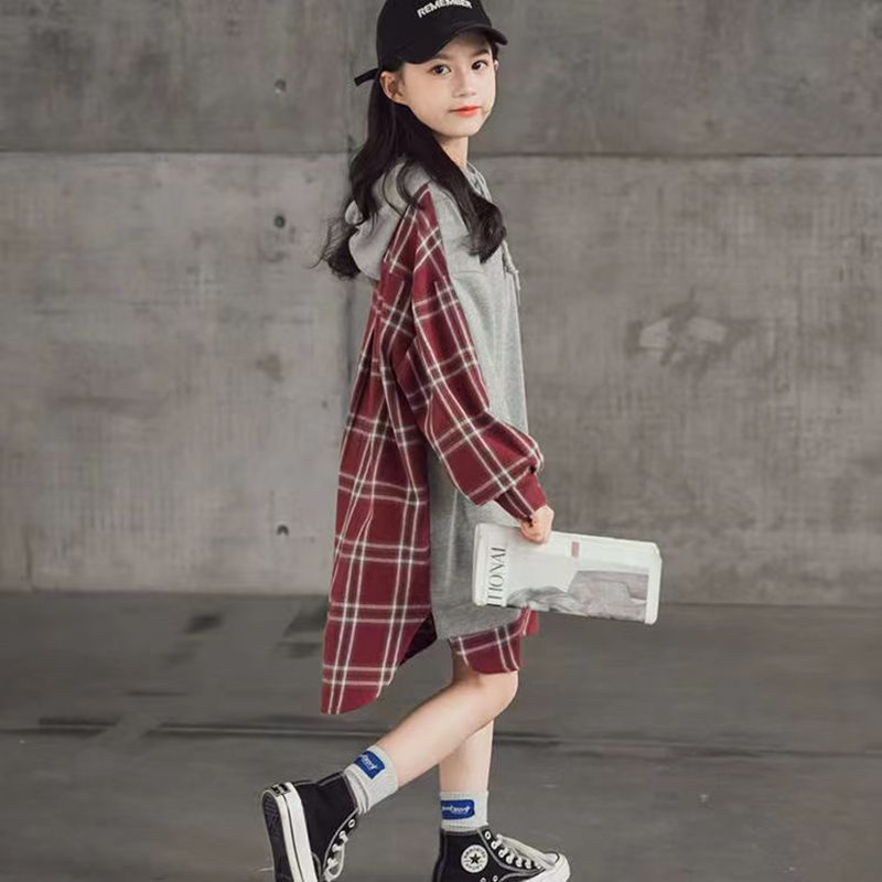 お取り寄せ商品 ワンピース キッズ 3130 140 150 キッズワンピース ジュニア服 チェック柄 170 160 韓国子供服 長袖 パーカーワンピース 