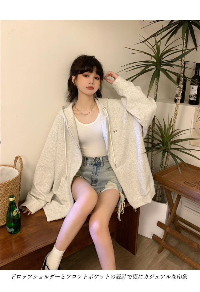 送料無料 スウェットジャケット レディース スウェットヒップ丈 ゆったり フード付き スウェット オーバーサイズ ジップアップ ジャケット 