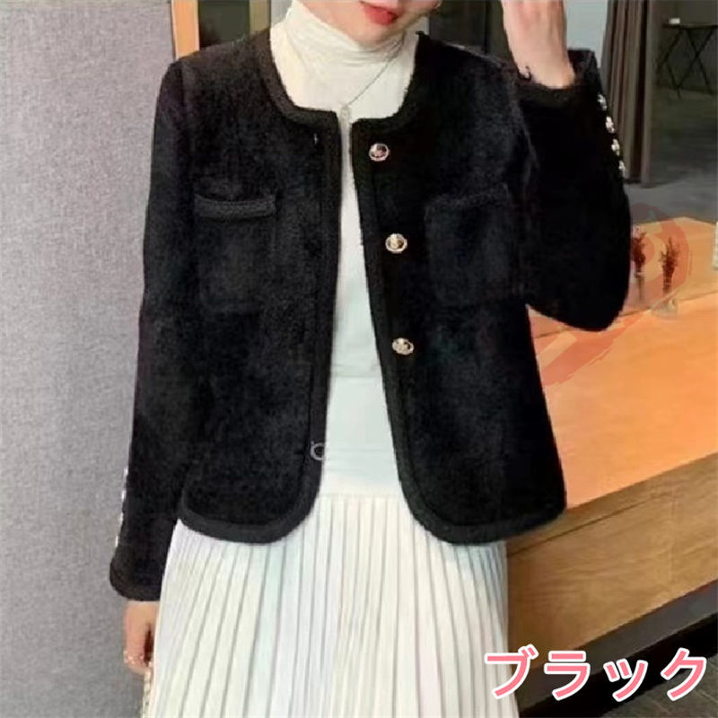 ジャケット レディース 40代 長袖ノーカラージャケット ショット丈ツイードコートアウター 秋服 結婚式 卒業式 送料無料 通勤OL 韓国風 入学式 オフィス 七五三 