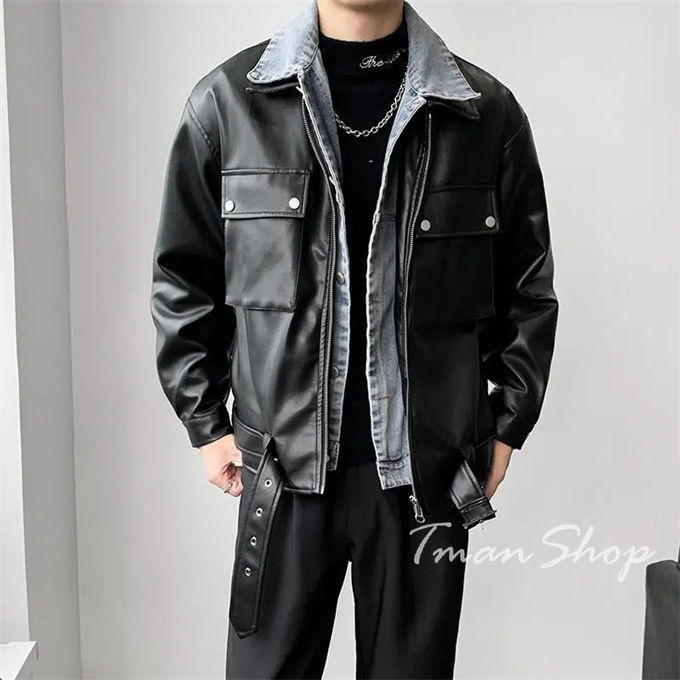 ライダースジャケット メンズ 革ジャン 皮ジャン PU レザージャケット 春 アウター カジュアル フルジップ 大きいサイズ 男性 秋 レイヤード風 切り替え 