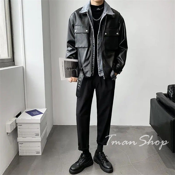 ライダースジャケット メンズ 革ジャン 皮ジャン PU レザージャケット 春 アウター カジュアル フルジップ 大きいサイズ 男性 秋 レイヤード風 切り替え 