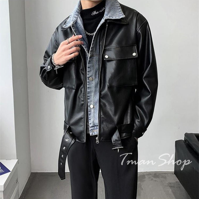 ライダースジャケット メンズ 革ジャン 皮ジャン PU レザージャケット 春 アウター カジュアル フルジップ 大きいサイズ 男性 秋 レイヤード風 切り替え 