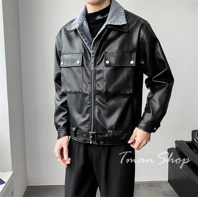 ライダースジャケット メンズ 革ジャン 皮ジャン PU レザージャケット 春 アウター カジュアル フルジップ 大きいサイズ 男性 秋 レイヤード風 切り替え 