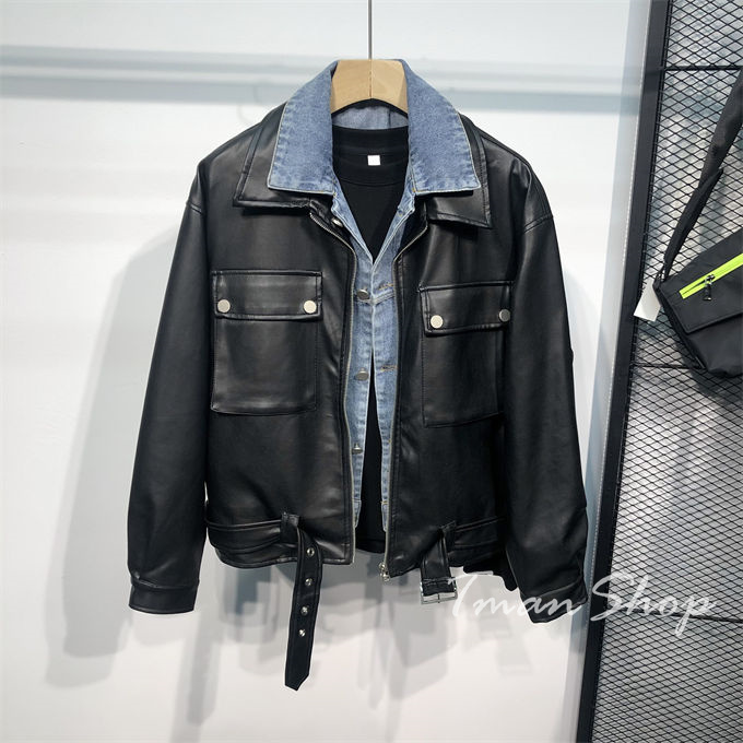 ライダースジャケット メンズ 革ジャン 皮ジャン PU レザージャケット 春 アウター カジュアル フルジップ 大きいサイズ 男性 秋 レイヤード風 切り替え 