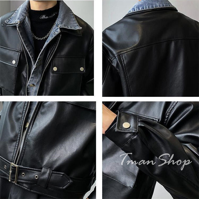 ライダースジャケット メンズ 革ジャン 皮ジャン PU レザージャケット 春 アウター カジュアル フルジップ 大きいサイズ 男性 秋 レイヤード風 切り替え 