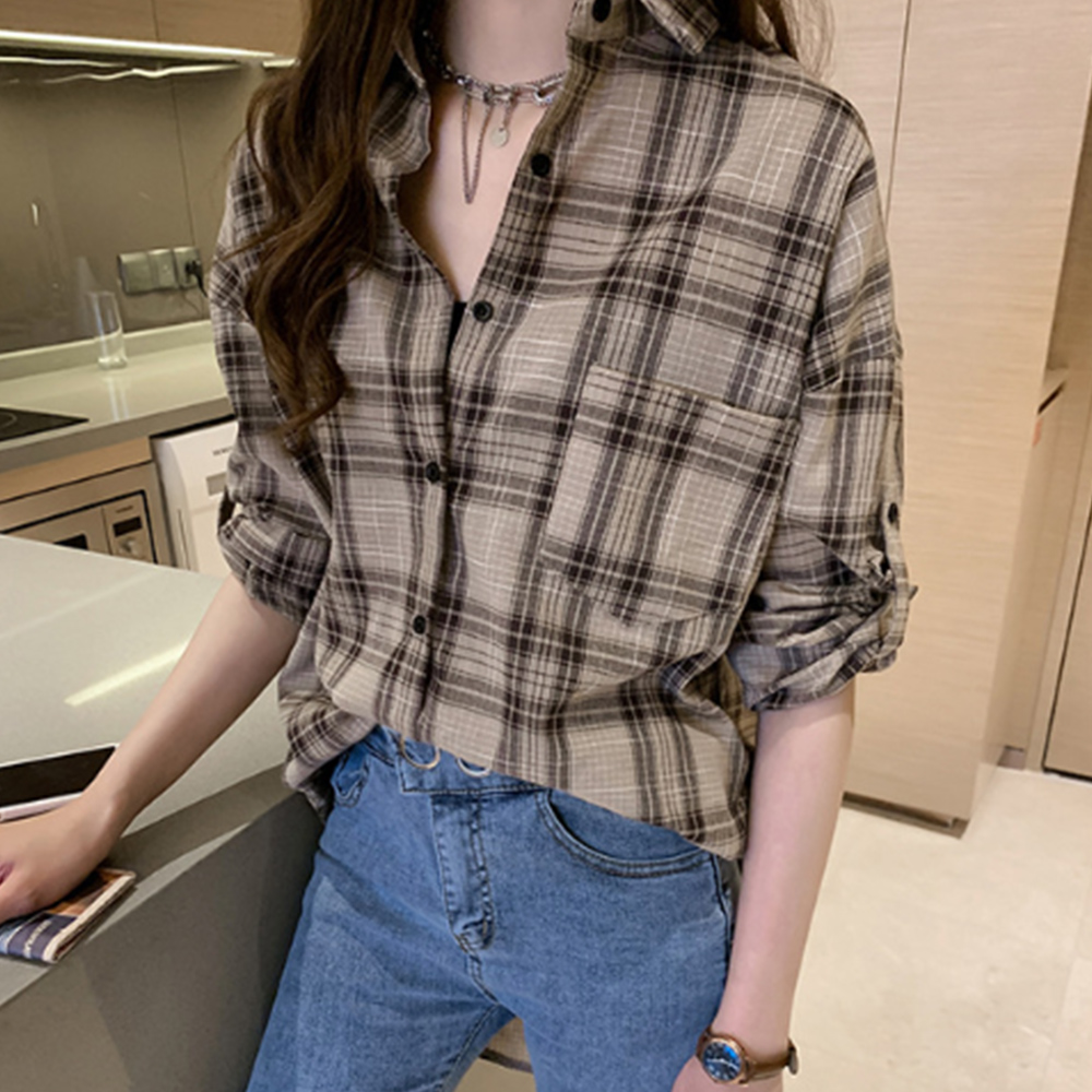 チェック柄 シャツブラウス レディース 。可  