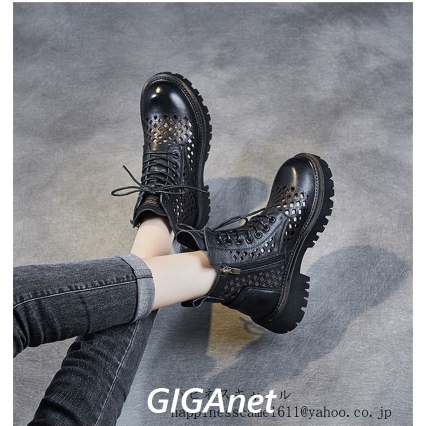 2COLORサマー夏ファッション 通気性 靴ブーツ 女性用 ブラック厚底ヒール4.5CMショート丈ブーツ レディース 美脚 通気 