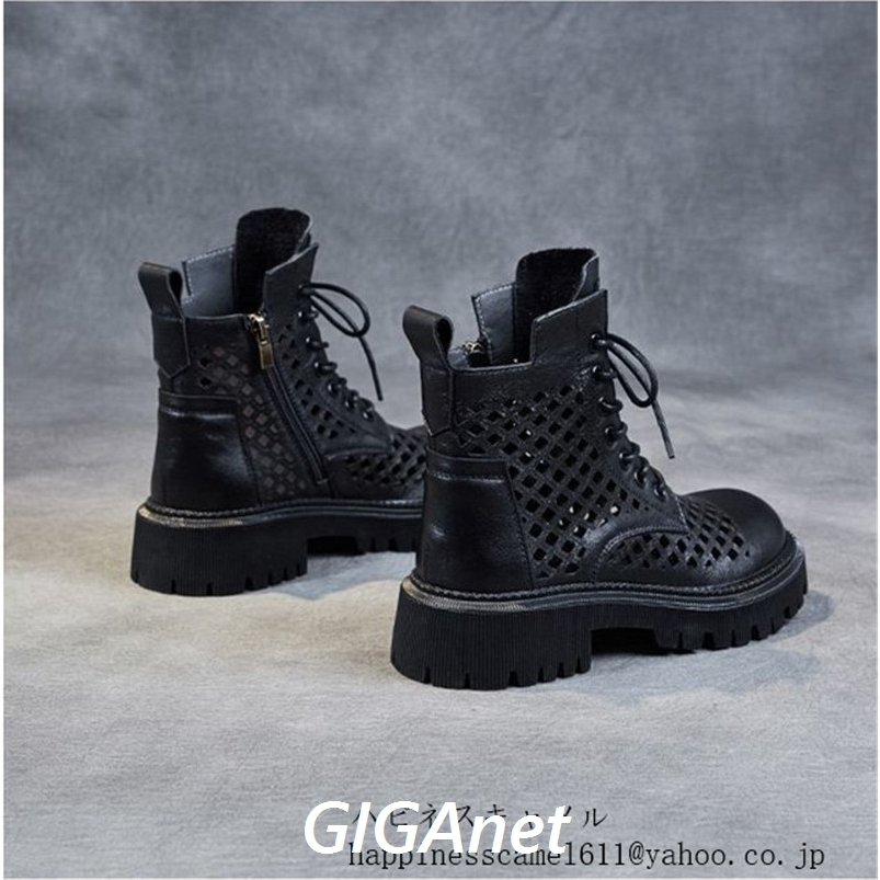 2COLORサマー夏ファッション 通気性 靴ブーツ 女性用 ブラック厚底ヒール4.5CMショート丈ブーツ レディース 美脚 通気 