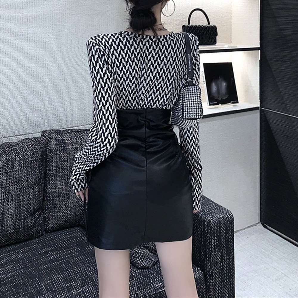 ハイウエスト レザー スカートレースアップ  