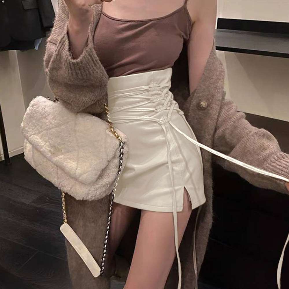 ハイウエスト レザー スカートレースアップ  