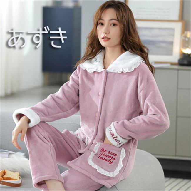 もこもこ パジャマ レディース 冬 かわいい ルームウェア 上下セット 結婚祝い 部屋着 長袖 裏起毛 暖かい 韓国 韓国 前開き プレゼント 