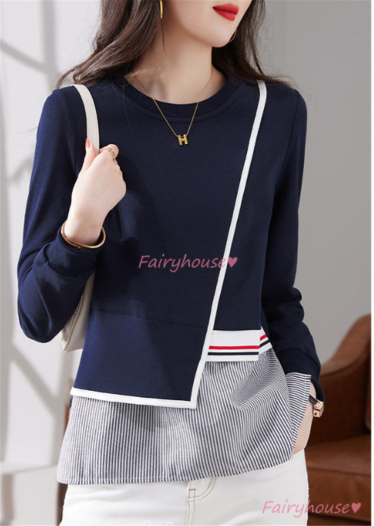 ニット セーター トップス レディース 秋冬 ラウンネック 着痩せ 切り替え 通勤 長袖ニットきれいめ 30代 40代 カジュアルニット ニットインナー オシャレ 