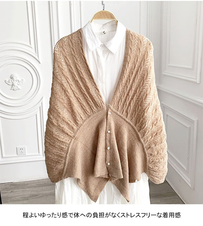 送料無料 カーディガン レディース ニット ポンチョ ボレロ マント UV 羽織り ショール 無地 ボタン ひざ掛け エレ ストール フェイクカシパール 